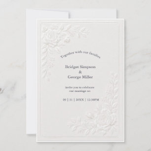 Elegante weiße florale geprägte Hochzeit Einladung