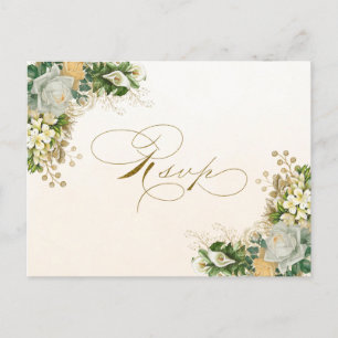 Elegante weiße florale goldene Hochzeits-RSVP-Einl Postkarte