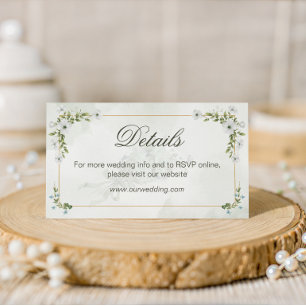 Elegante weiße florale Hochzeits-Details-Karte mit Begleitkarte