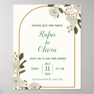 Elegante weiße florale Hochzeitseinladung Poster