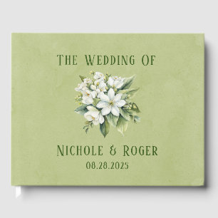 Elegante weiße Florals Grüne Wasserfarben Hochzeit Gästebuch