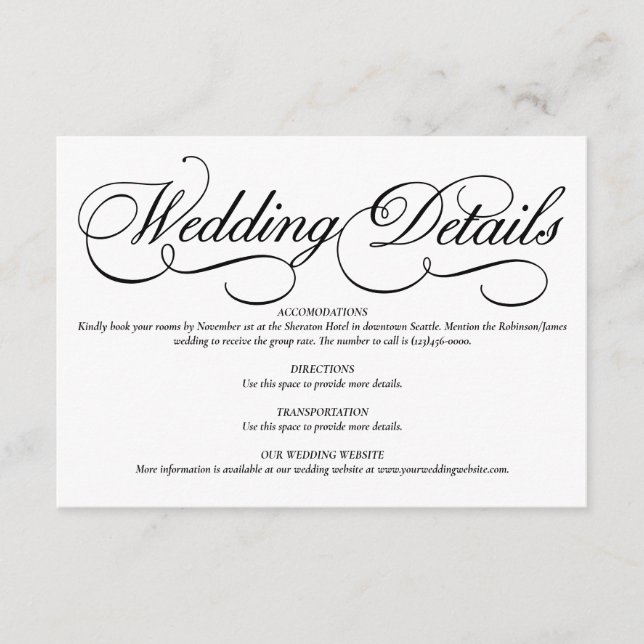 Elegante weiße formale Hochzeitskarte Begleitkarte (Vorderseite)