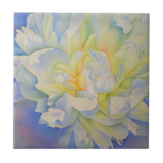 Elegante, weiße, gelbe Perle mit blühender Wasserf Fliese (Vorderseite)