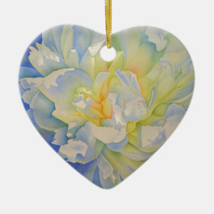 Elegante, weiße, gelbe Perle mit blühender Wasserf Keramik Ornament