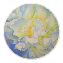 Elegante, weiße, gelbe Perle mit blühender Wasserf Keramikknauf