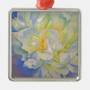 Elegante, weiße, gelbe Perle mit blühender Wasserf Silbernes Ornament