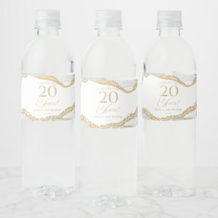 Elegante Weiße Gold-Achat-20.-Geburtstagsfeier Wasserflaschenetikett