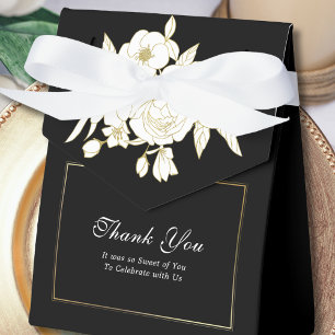 Elegante weiße Gold-Blumen-Hochzeit mit schwarzem Geschenkschachtel