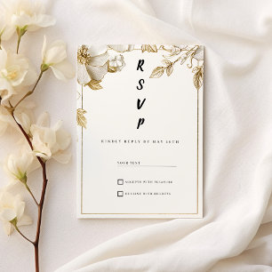 Elegante weiße Gold-Blumen-Typografie RSVP Einladung