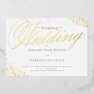 Elegante weiße Gold-Kalligrafie-Hochzeitseinladung Folieneinladung
