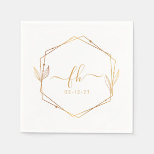 Elegante weiße Gold-Luxus-Blumen-Monogramm-Hochzei Serviette
