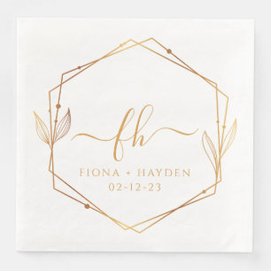 Elegante weiße Gold-Luxus-Blumen-Monogramm-Hochzei Serviette