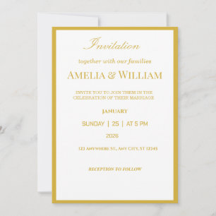 Elegante weiße Gold-Minimal-Hochzeits-Einladung Einladung
