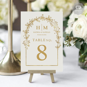 Elegante weiße Goldblumen Hochzeit Tischnummer