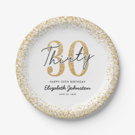 Elegante weiße Goldene 30. Geburtstagsfeier Teller
