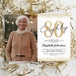 Elegante weiße Goldene 80. Geburtstags-Foto-Einlad Einladung