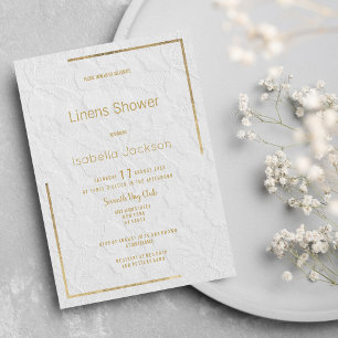 Elegante weiße goldene Blumen-Spitze Linens Dusche Einladung