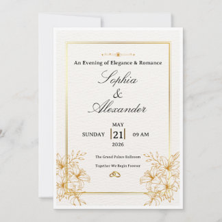 Elegante weiße & goldene Hochzeitseinladungsvorlag Einladung