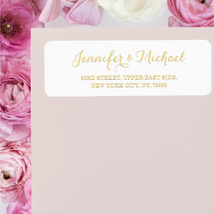 Elegante weiße goldene Schrift Hochzeitsrücksendea