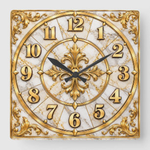 Elegante weiße & goldene verzierte Luxusuhr Quadratische Wanduhr