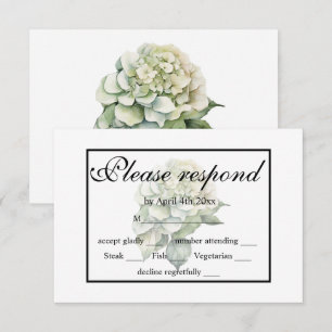 Elegante weiße grüne Aquarell-Blumen-Hortensien RSVP Karte
