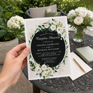 Elegante weiße grüne Blumenhochzeit Paare Dusche Einladung