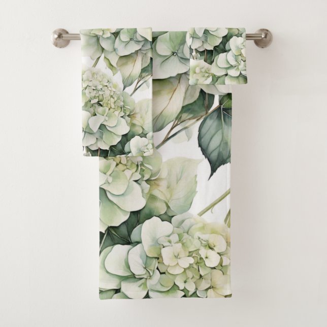 Elegante weiße, grüne Hydrangeas mit Blumen Badhandtuch Set (Insitu)