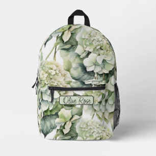 Elegante weiße, grüne Hydrangeas mit Blumen Bedruckter Rucksack