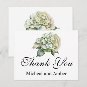 Elegante weiße, grüne Hydrangeas mit Blumen Dankeskarte