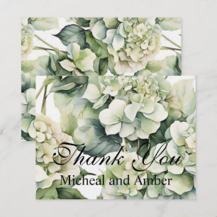 Elegante weiße, grüne Hydrangeas mit Blumen Dankeskarte