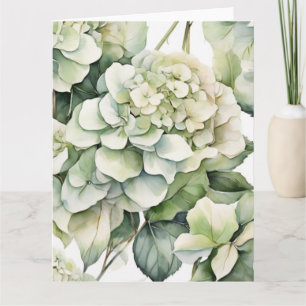 Elegante weiße, grüne Hydrangeas mit Blumen Karte