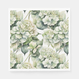 Elegante weiße, grüne Hydrangeas mit Blumen Serviette