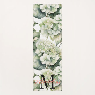 Elegante weiße, grüne Hydrangeas mit Blumen Yogamatte