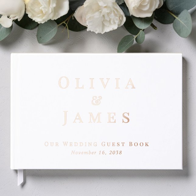 Elegante weiße Hochzeit Gästebuch (Elegant White Wedding Foil Guest Book)