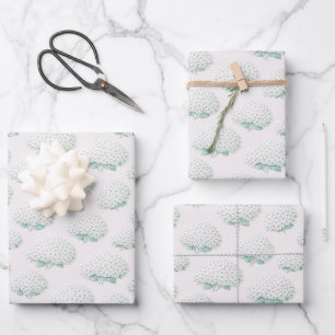 Elegante Weiße Hortensie Türkis Geschenkpapier Set