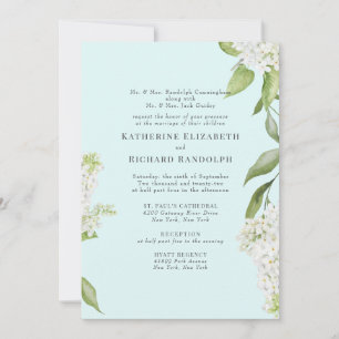 Elegante Weiße Hortensien-Seafoam-Hochzeit Einladung