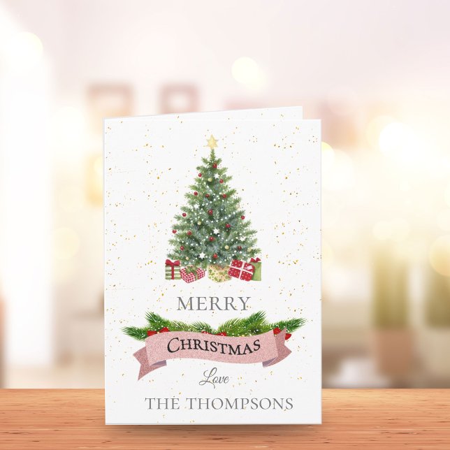 Elegante weiße Imitate Rosa Glitzer Frohe Weihnach (Elegant White Faux Pink Glitter Merry Christmas Note Card)