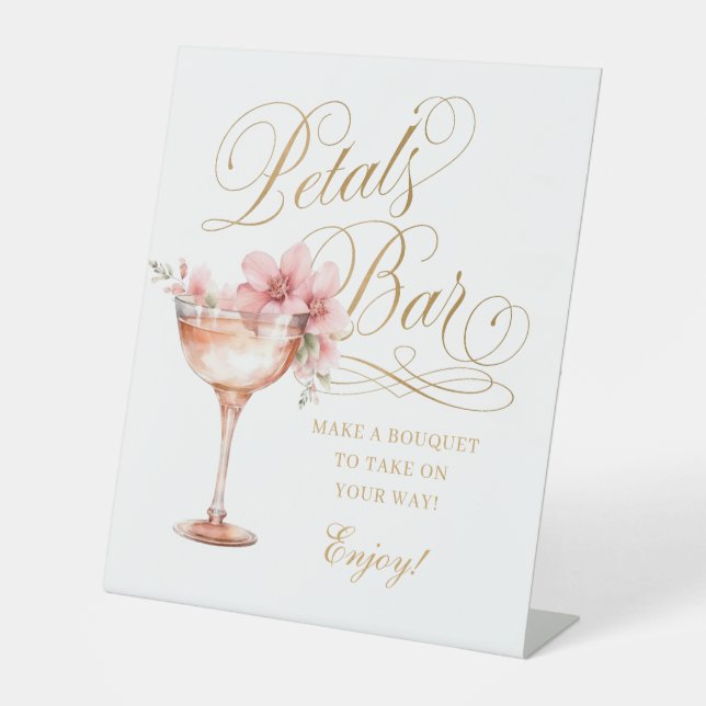 Elegante weiße Imitats Gold Pink Petals Bar Sockelschild (Vorderseite)