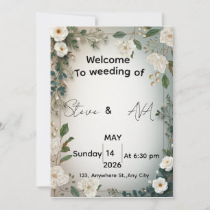 Elegante weiße Jasmin-Blumen-Hochzeitseinladung Einladung