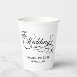 Elegante weiße Kalligrafie-Hochzeit  Pappbecher