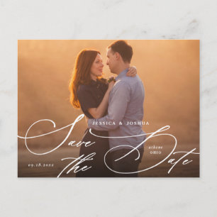 Elegante weiße Kalligraphie Save the Date Postkarte