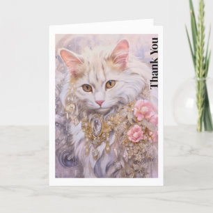 Elegante weiße Katze in Gold und Diamanten Dankeskarte