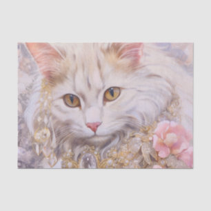 Elegante weiße Katze in Gold und Diamanten Seidenpapier