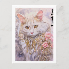 Elegante weiße Katze in Gold und Diamanten Vielen Postkarte