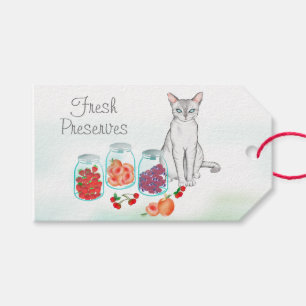 Elegante weiße Katze mit frischem Obst Reserven Geschenkanhänger