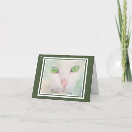 Elegante weiße Katze mit Green Eyes Geburtstagskar Karte