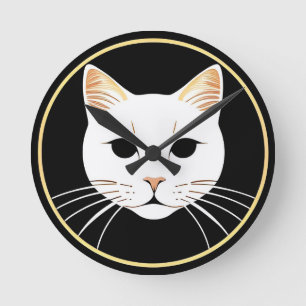 Elegante weiße Katzenillustration Runde Wanduhr