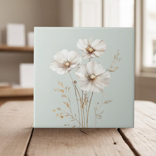 Elegante weiße Kosmos Blume Imitate Goldgras Fliese