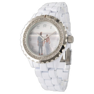 Elegante weiße Kristalle - individuelles Foto-Ges Armbanduhr