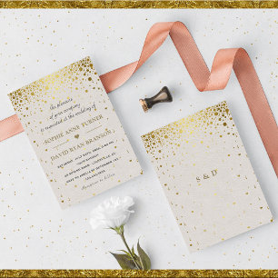 Elegante weiße Leder-Gold-Konfetti-Hochzeit Einladung